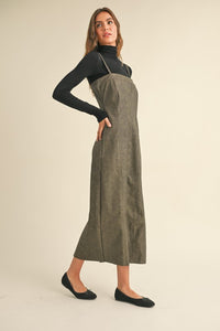 Brown Leather Mineral Wash Long Dress