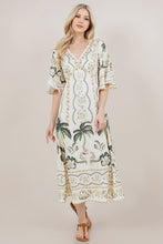 Load image into Gallery viewer, Apricot Printed SS V-Neck Long Dress