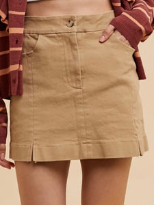 Khaki Slit Detail Mini Skort