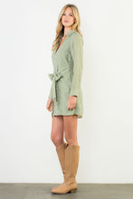 Load image into Gallery viewer, Green Striped LS Tie Frnt Dress (THML)