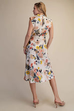Load image into Gallery viewer, Ivory Floral Cowl Neck Tie Waist Midi Dress