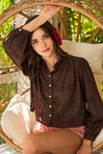 Load image into Gallery viewer, Lace Floral LS Button Down Blouse Dk Brown