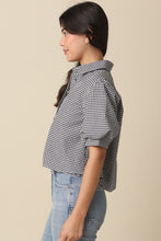 Load image into Gallery viewer, Black/White Gingham Button Puff Slv Top