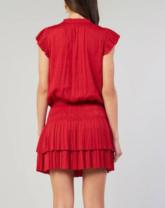 Red Slvls Pleated Skirt Mini Dress