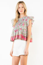Load image into Gallery viewer, Mint Flutter Slv Pleated Print Top (THML)