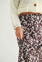Load image into Gallery viewer, Brown/Ivory Abstract Print Satin Midi Skirt
