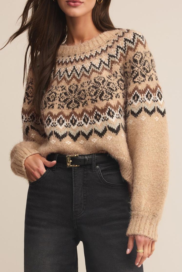 Z Supply Oatmeal Heather Kenaby Fair Isle Sweater