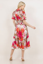 Load image into Gallery viewer, Pink Floral Print Button Down Midi Dress