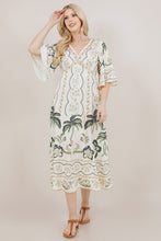 Load image into Gallery viewer, Apricot Printed SS V-Neck Long Dress