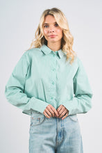 Load image into Gallery viewer, Green Striped Cropped Button Down Shirt