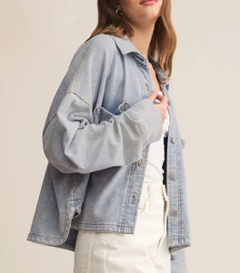 Z Supply Washed Indigo All Day Cropped Knit Jacket