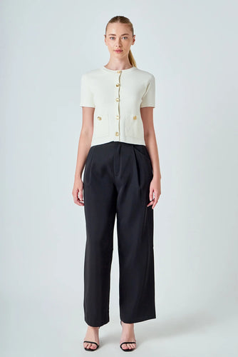 Cream SS Gold Button Cardigan Top