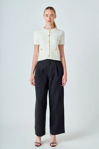 Cream SS Gold Button Cardigan Top