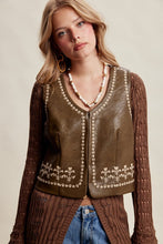 Load image into Gallery viewer, Olive/Brown Embroidered Leather Vest