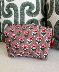 Quilted Block Printed Makeup Bag