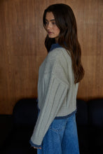 Load image into Gallery viewer, Taupe Blue Cable Knit Cropped Sweater