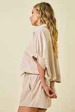 Load image into Gallery viewer, Ecru Suede Button Cropped Shirt + Shorts Set