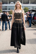 Load image into Gallery viewer, Black/Taupe Lace Trimmed Top + Skirt Set