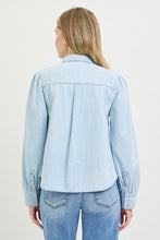 Load image into Gallery viewer, Light Denim Embroidered Shirring Slv Shirt