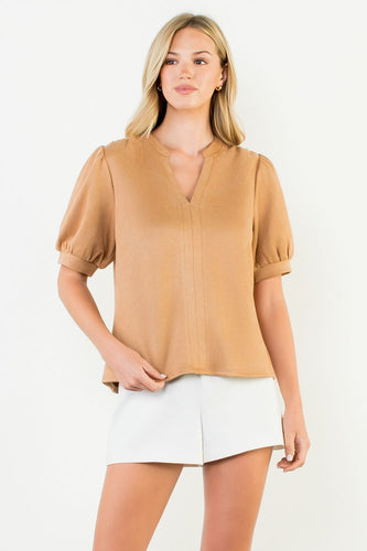 Camel Suede Puff Slv Top (THML)