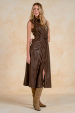 Load image into Gallery viewer, Brown Leather Belted Slvls Button Maxi Dress
