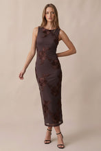 Load image into Gallery viewer, Brown Floral Mesh Midi Dress