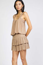 Load image into Gallery viewer, Taupe Printed Smocked Waist Tiered Mini Dress