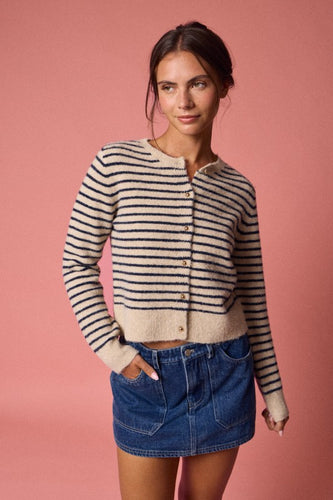 Taupe/Black Striped Cardigan