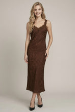 Load image into Gallery viewer, Brown Satin Jacquard Midi Dress
