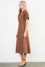 Load image into Gallery viewer, Brown Suede SS Button Down Midi Dress (THML)