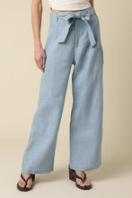 Load image into Gallery viewer, Light Blue Tie Waist Linen Pants