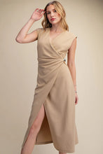 Load image into Gallery viewer, Taupe A-Line Slvls Wrap Midi Dress