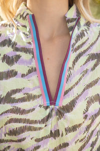 Mint Striped Trim Zebra Print Top