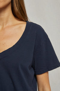 Perfect White Tee Navy Cotton SS V-Neck Tee