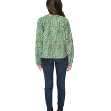 Load image into Gallery viewer, Jaxx Green Printed LS Tassel Detail Blouse