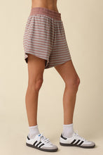 Load image into Gallery viewer, Grey/Mauve Striped Soft Top + Shorts Set