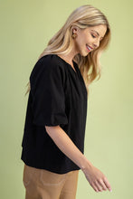 Load image into Gallery viewer, Black Gathered V-Neck Puff Slv Top