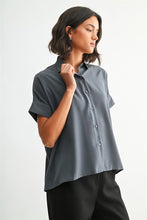 Load image into Gallery viewer, Steel Blue Dolman Slv Button Down Top