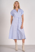 Load image into Gallery viewer, Blue Striped SS Collared Button Midi Dress