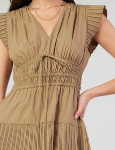 Latte SS V-Neck Pleated Mini Dress