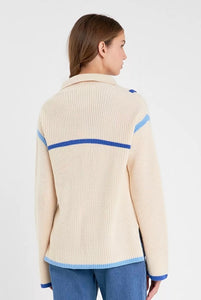 Blue Multi Contrast Piping Quarter-Zip Sweater