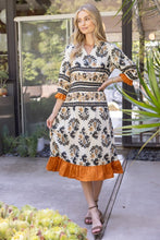 Load image into Gallery viewer, Cream Printed Ruffled Cuff Midi Dress