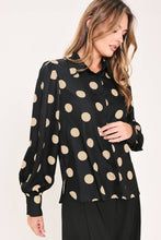 Load image into Gallery viewer, Black Polka Dot Button Down Blouse