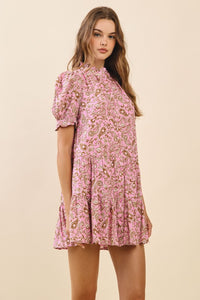 Pink Paisley Button Down Ruffle Detail Dress