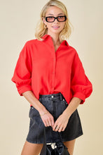 Load image into Gallery viewer, Button Down Collared 3/4 Puff Slv Top Candy Red