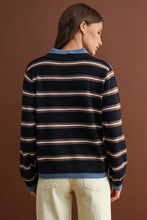 Load image into Gallery viewer, Navy Combo Striped Knit LS Top