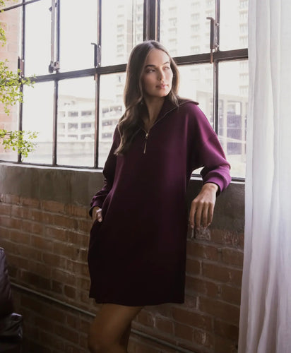Burgundy Modal Quarter Zip Longsleeve Dress