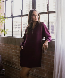 Burgundy Modal Quarter Zip Longsleeve Dress