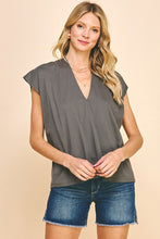 Load image into Gallery viewer, Charcoal V-Neck Cap Slv Top