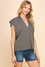 Load image into Gallery viewer, Charcoal V-Neck Cap Slv Top
